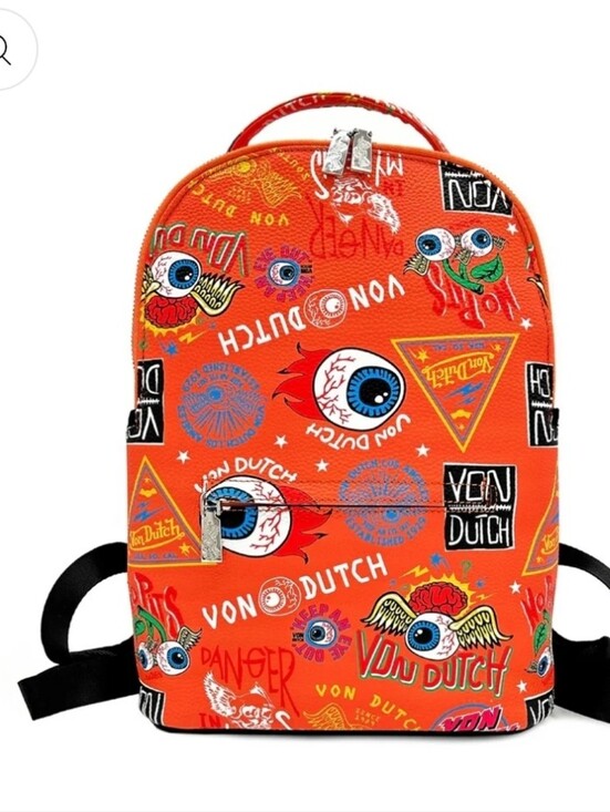 Von Dutch Handbags - Von Dutch Jax Orange Graphic Eye Print Backpack